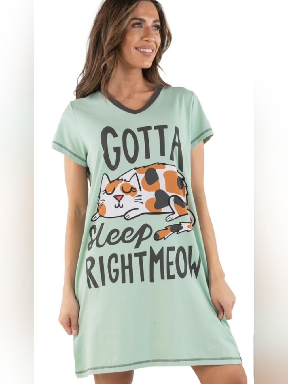 Lazy One Gotta Sleep Right Meow Cat Nightshirt Sleep Shirt L/XL 100% Cotton